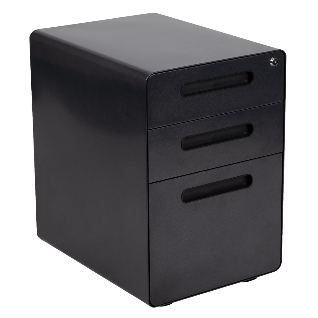 Black Computer Desk, Ergonomic Mesh Office Chair and Locking Mobile Filing Cabinet D76172