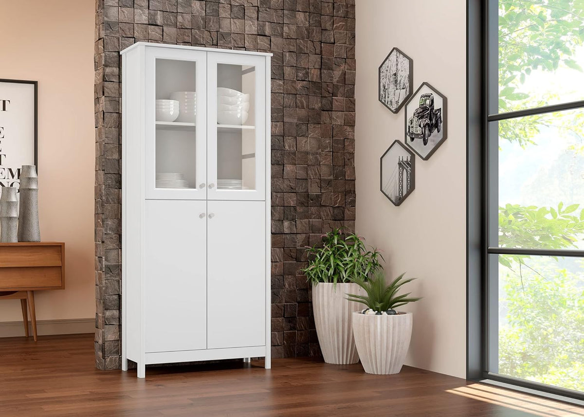 4-Door Bookcase in Grey with Glass and Wood Q946