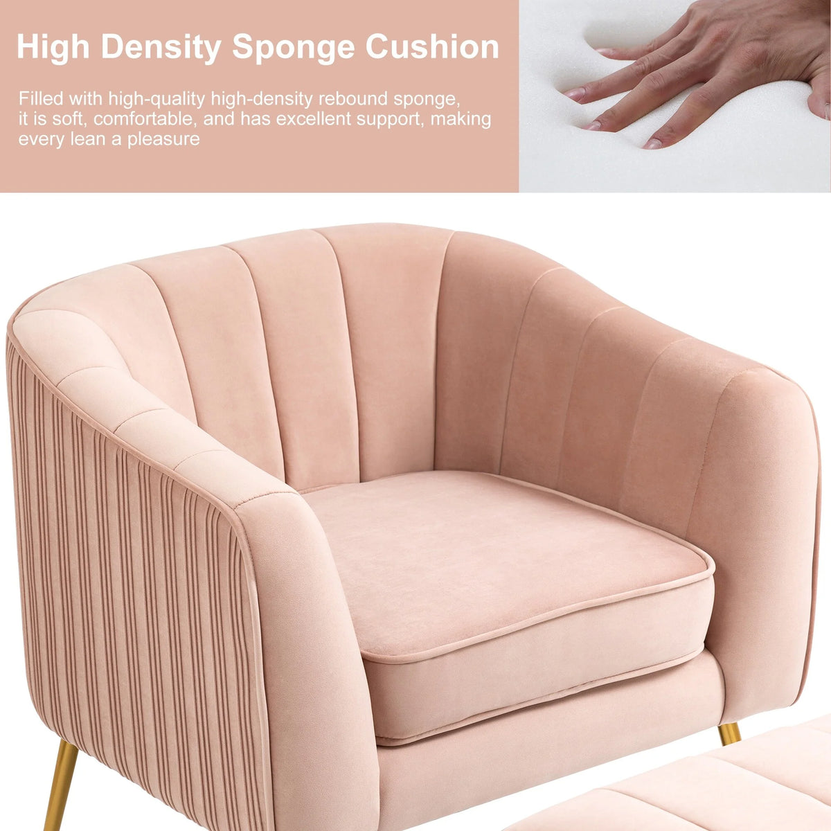 Pink Velvet Armchair with Ottoman Set O112358