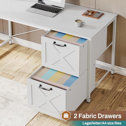 Black L Shaped Computer Desk with Fabric Drawers and Power Outlet T246
