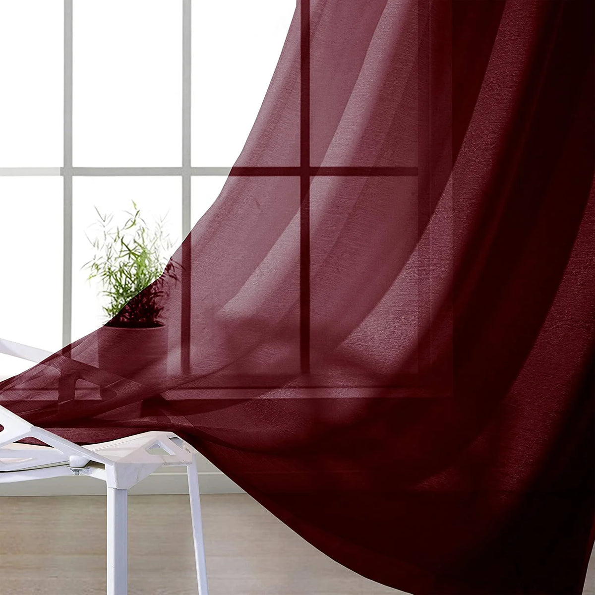Burgundy Semi-Sheer Grommet Curtain Panel Pair, 108" x 84" V52940